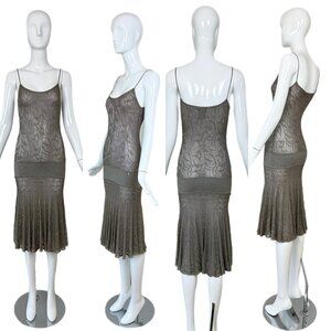 CHANEL 2004 Vintage Silver Metallic Knee Length Dress